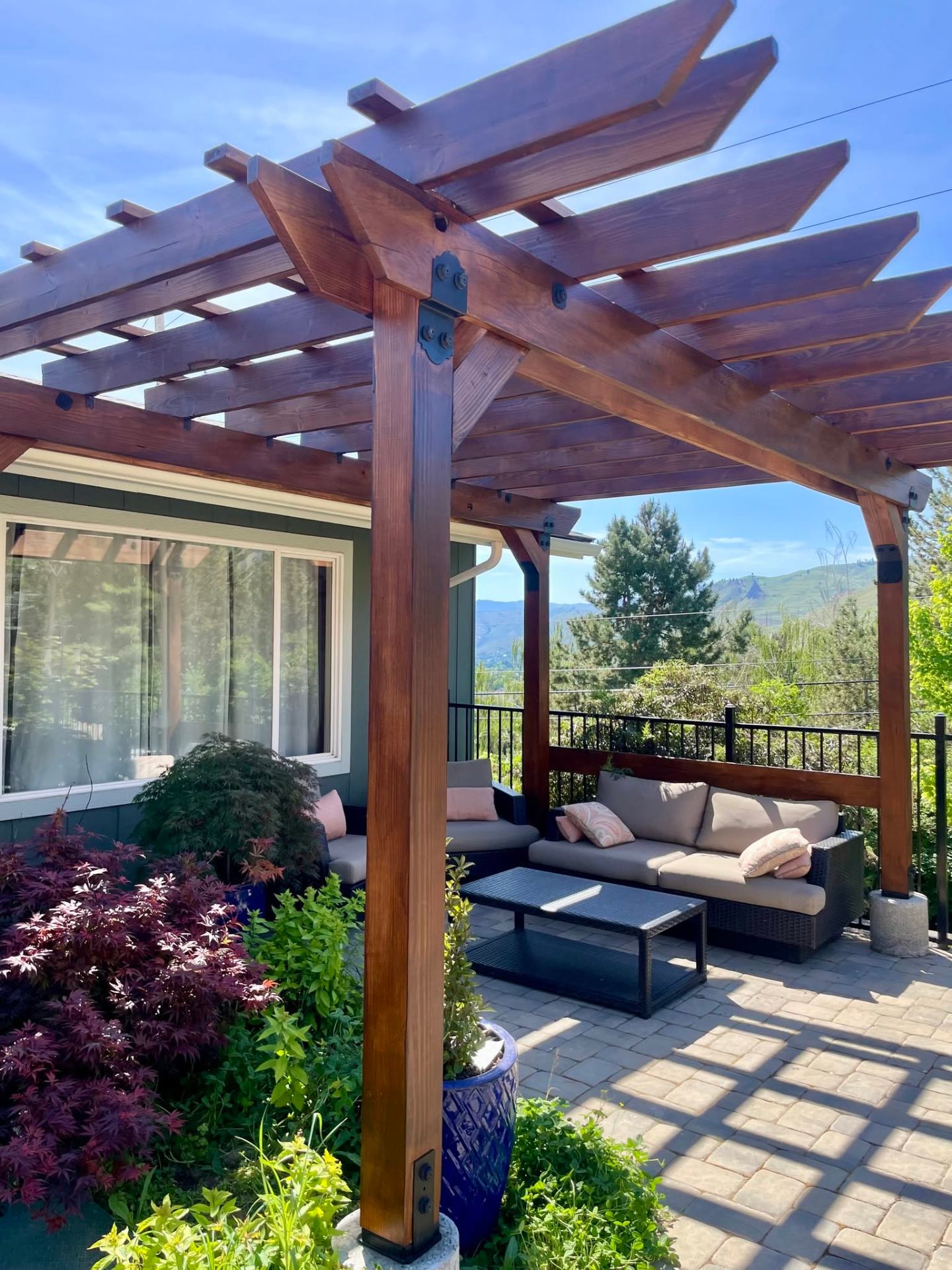 Cedar pergola with valley view